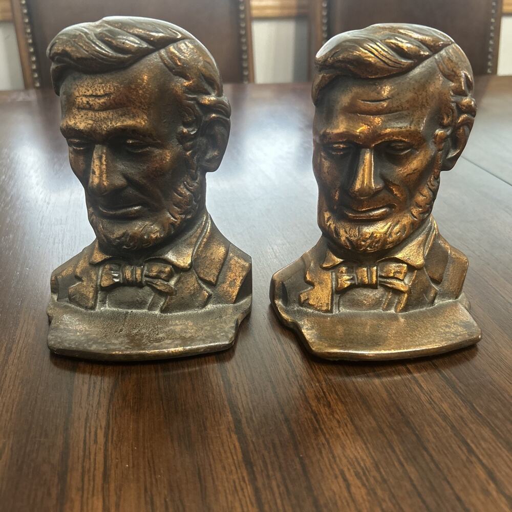 Vintage Copper finish Cast Iron Abraham Lincoln Bookends Set 6" Tall